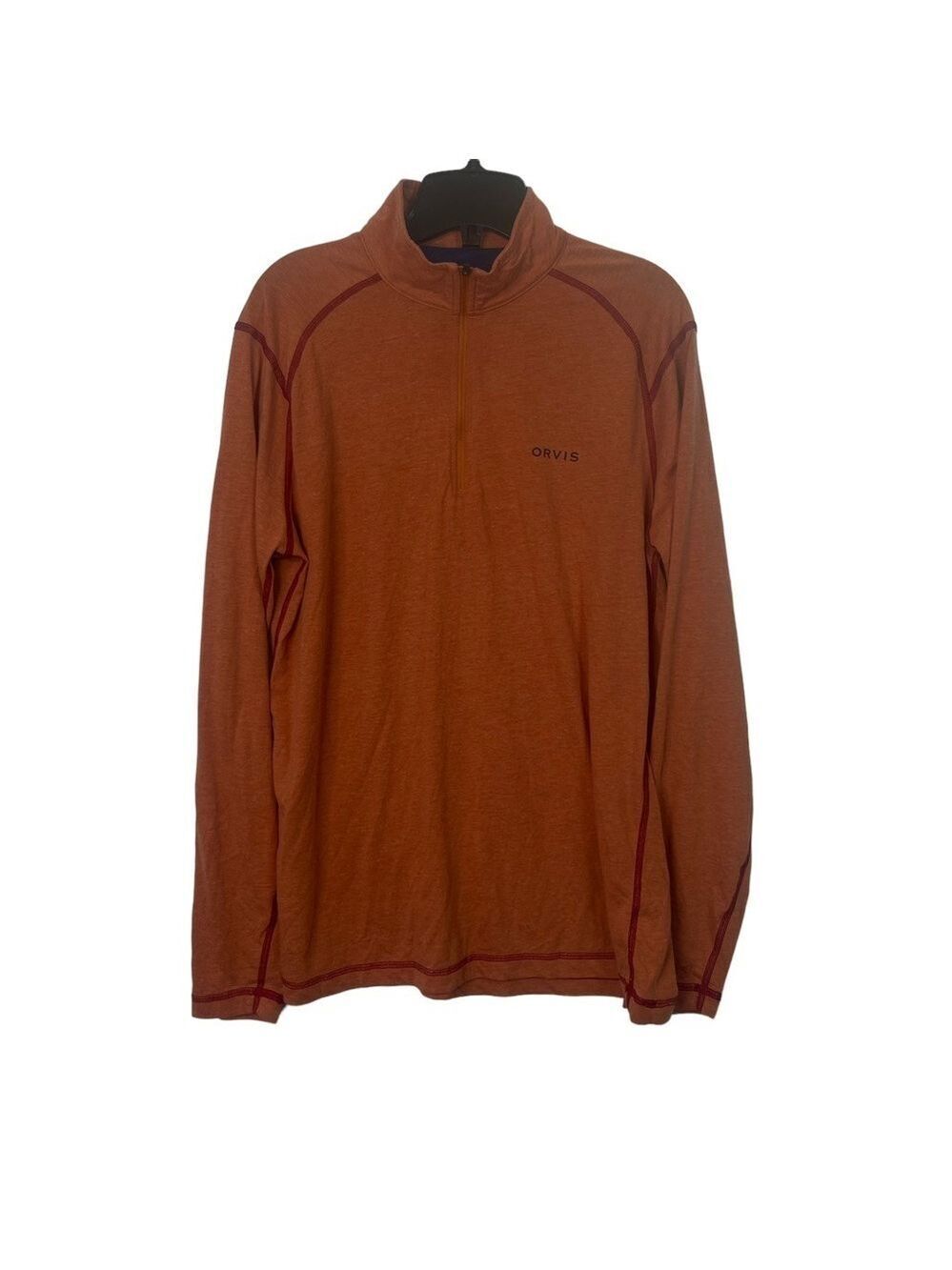 Orvis Orange 1/4 Zip Pullover Sweater Activewear Long Sleeved T-Shirt Size Med